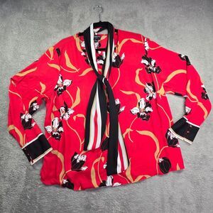 Liz Claiborne Blouse Women's 1X Floral Scraf Flowy Lightweight Red Black Gold